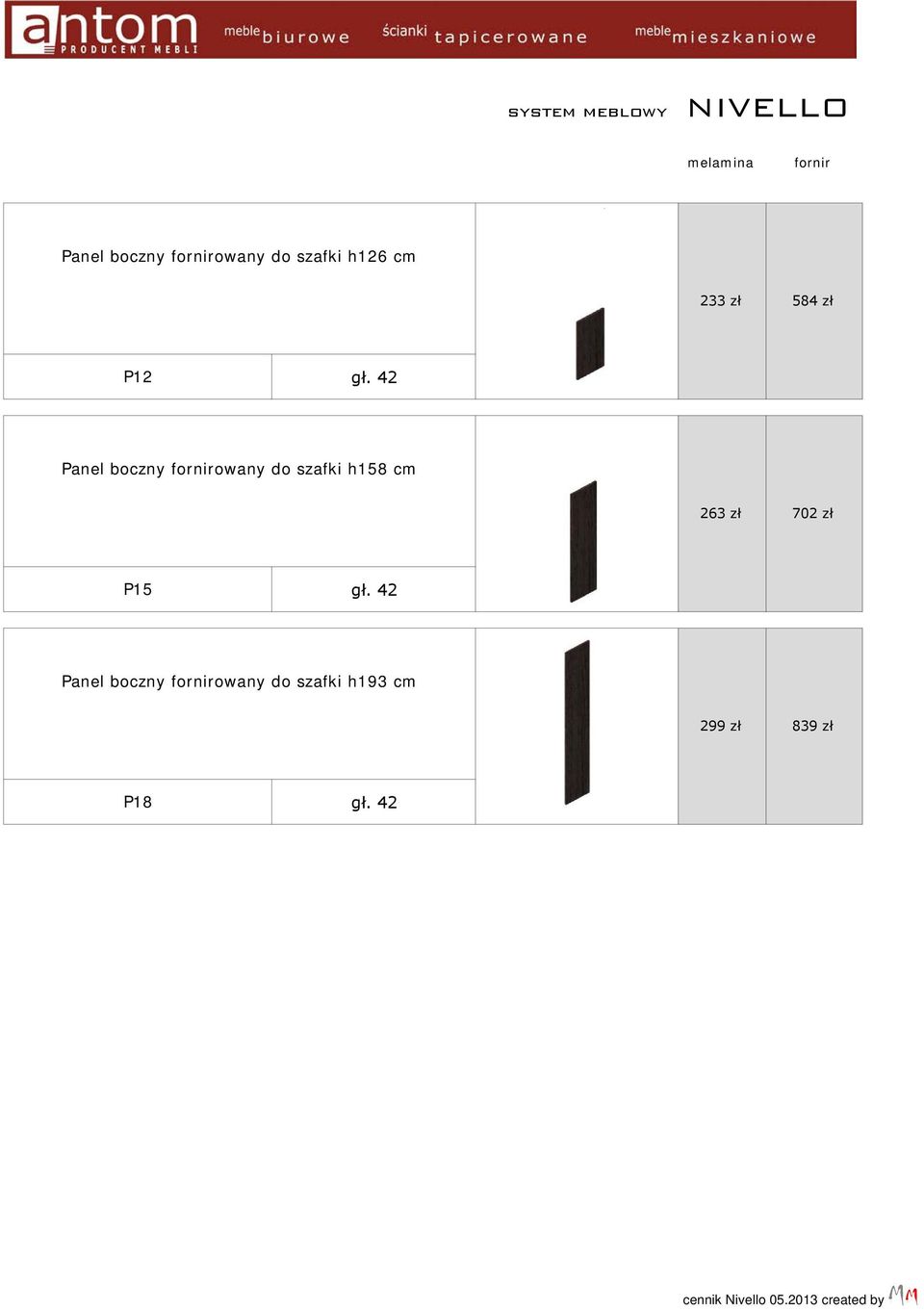 42 Panel boczny owany do szafki h158 cm 263 zł