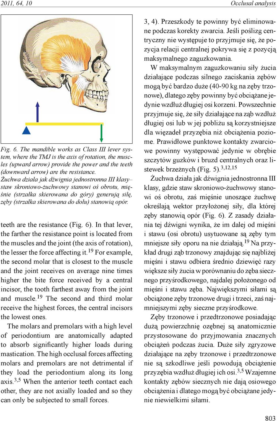 teeth are the resistance (Fig. 6). In that lever, the farther the resistance point is located from the muscles and the joint (the axis of rotation), the lesser the force affecting it.