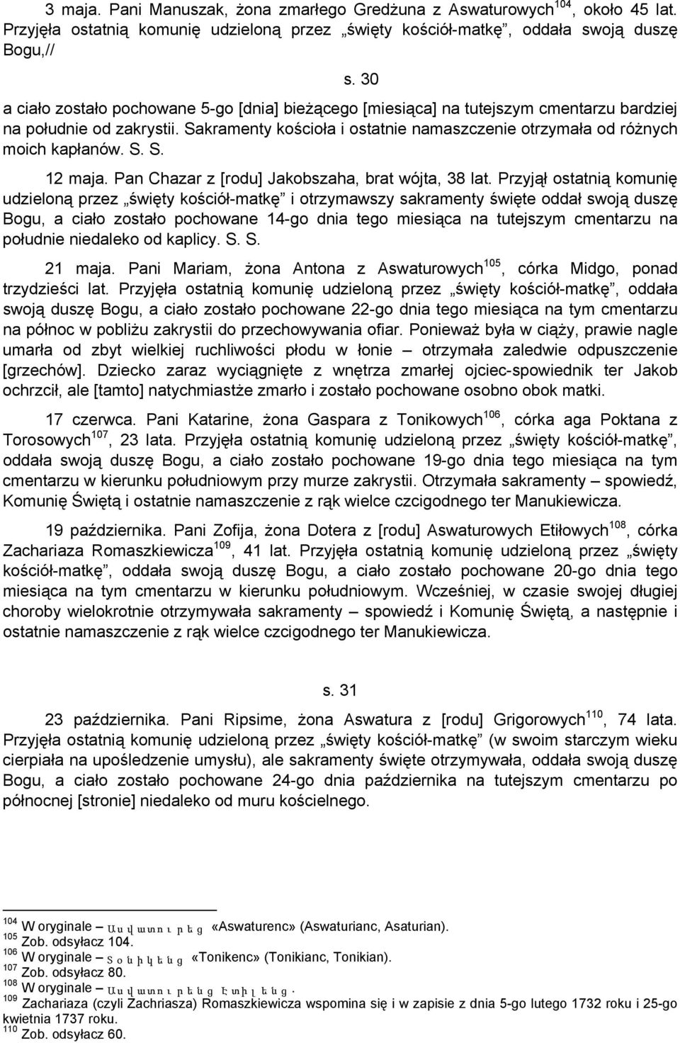 S. S. 12 maja. Pan Chazar z [rodu] Jakobszaha, brat wójta, 38 lat.