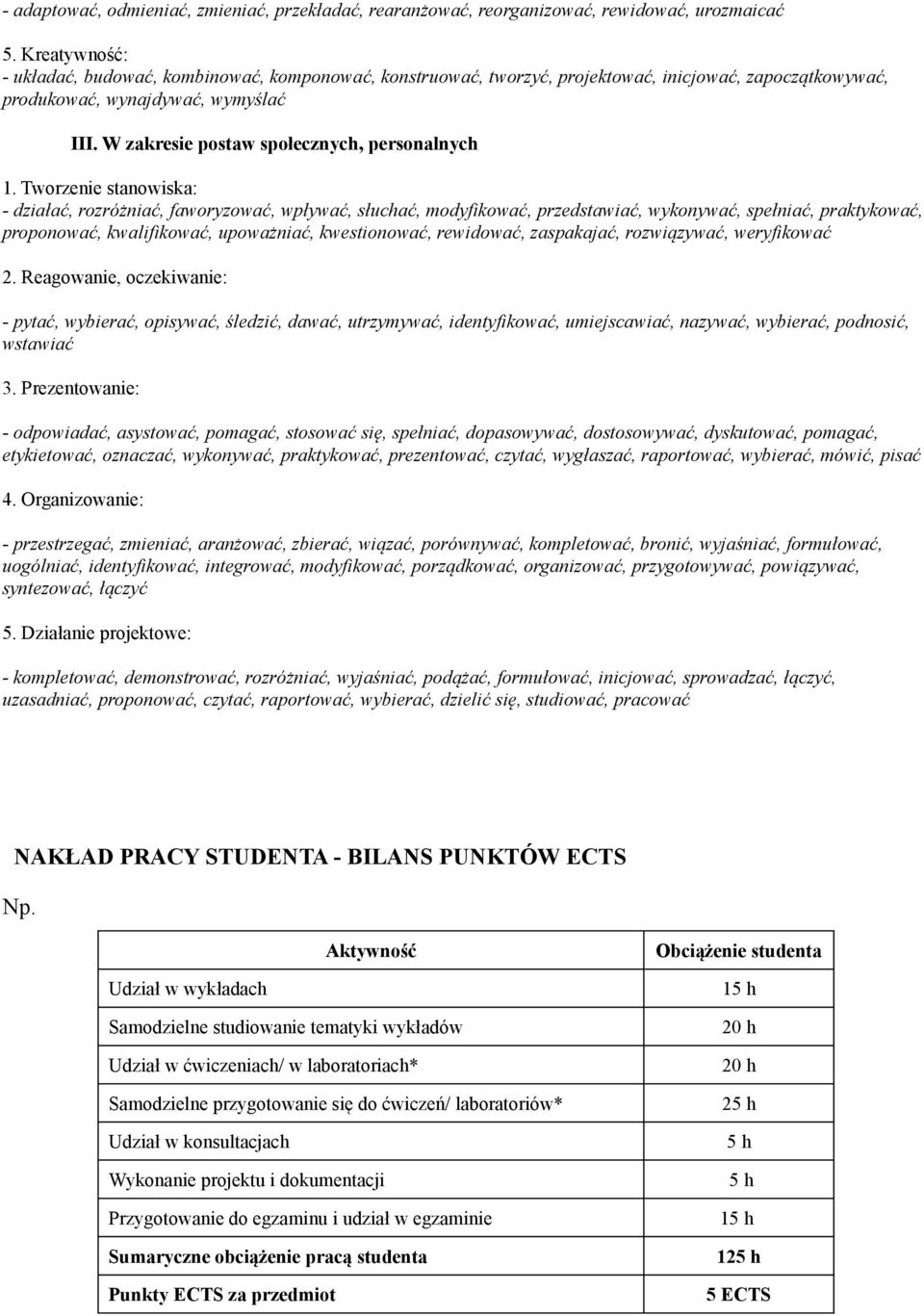 W zakresie postaw społecznych, personalnych 1.