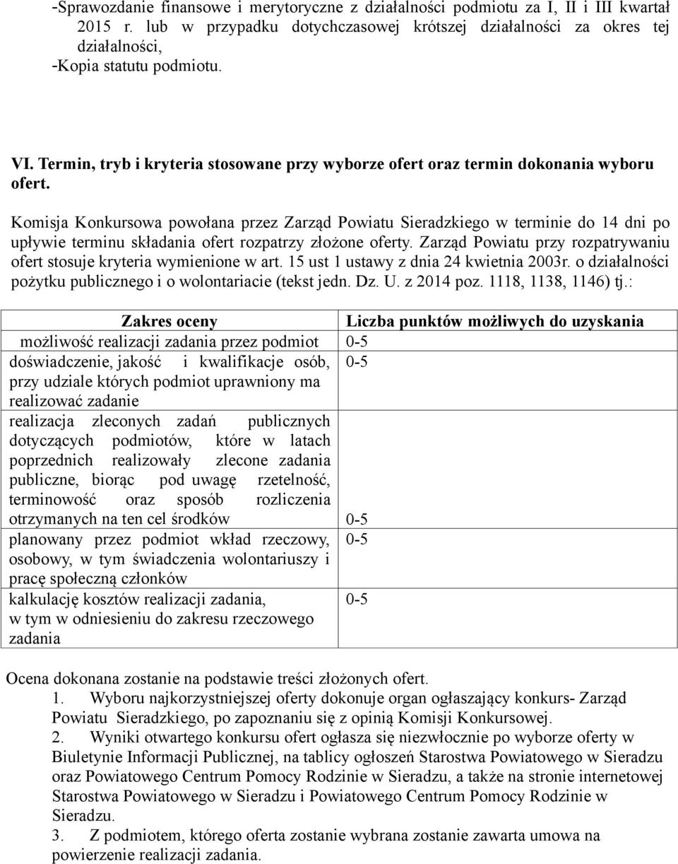 Komisja Konkursowa powołana przez Zarząd Powiatu Sieradzkiego w terminie do 14 dni po upływie terminu składania ofert rozpatrzy złożone oferty.