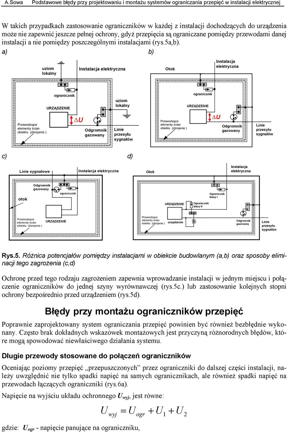 a) b) uziom lokalny Instalacja elektryczna Otok Instalacja elektryczna ogranicznik URZĄDZENIE uziom lokalny ogranicznik URZĄDZENIE Przewodzące elementy ścian obiektu (zbrojenie ) U Odgromnik gazowany