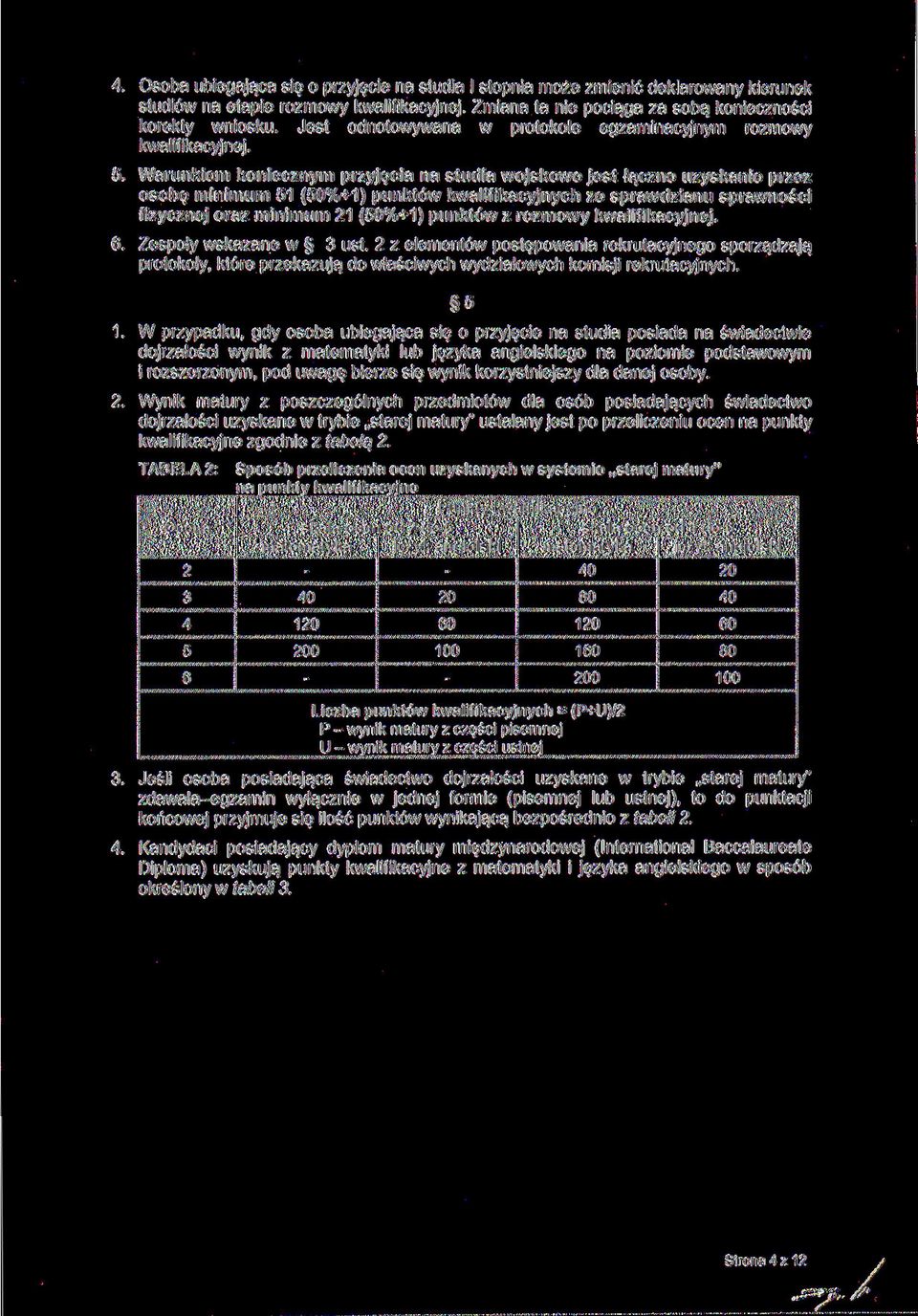 Warunkiem koniecznym przyjęcia na studia wojskowe jest łączne uzyskanie przez osobę minimum 51 (50%+1) punktów kwalifikacyjnych ze sprawdzianu sprawności fizycznej oraz minimum 21 (50%+1) punktów z