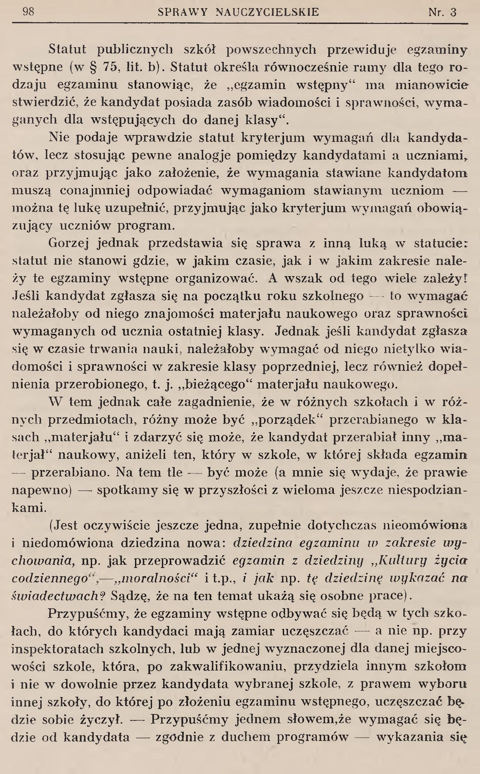 dla w stępujących do danej klasy".