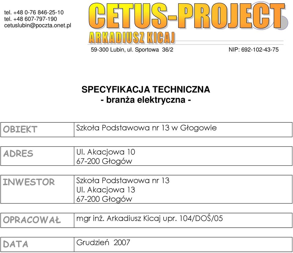 Podstawowa nr 13 w Głogowie ADRES Ul.