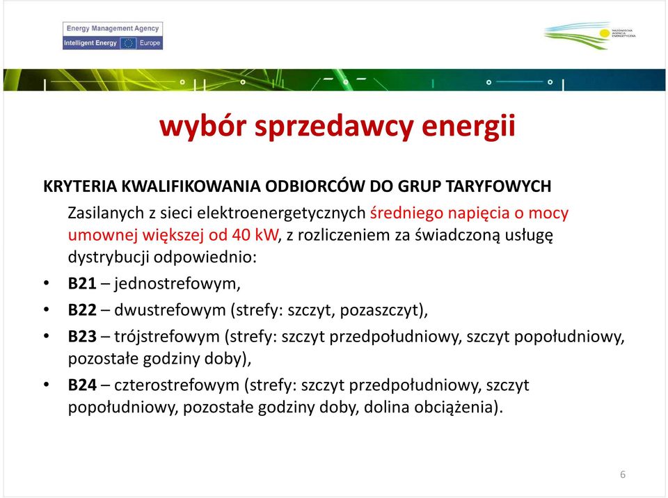 pozaszczyt), B23 trójstrefowym (strefy: szczyt przedpołudniowy, szczyt popołudniowy, pozostałe godziny doby),