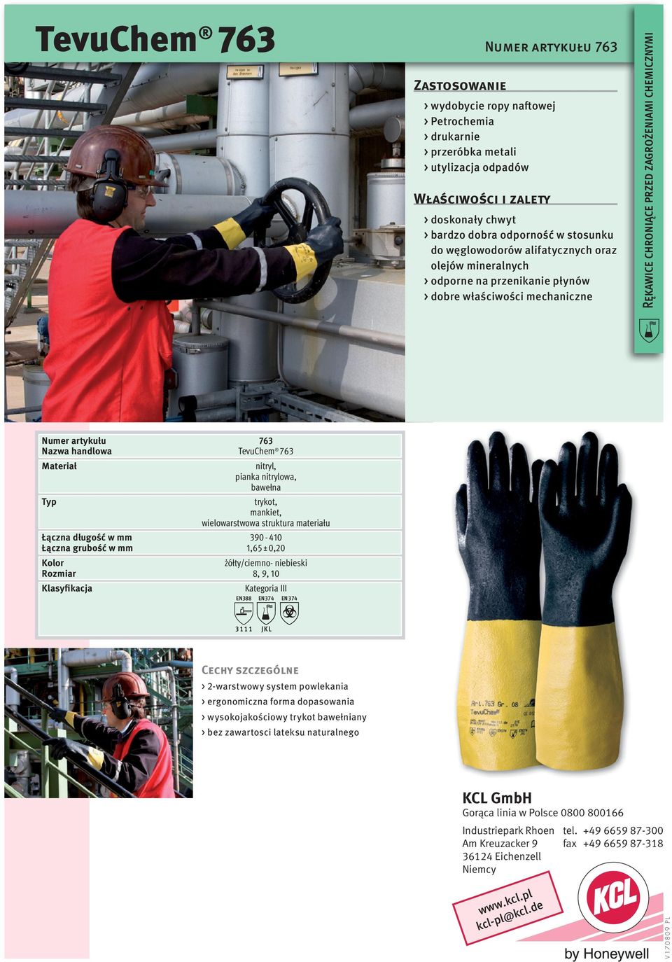 Materiał nitryl, pianka nitrylowa, bawełna trykot, mankiet, wielowarstwowa struktura materiału 390-410 1,65 ± 0,20 żółty/ciemno- niebieski 8, 9, 10 3 1