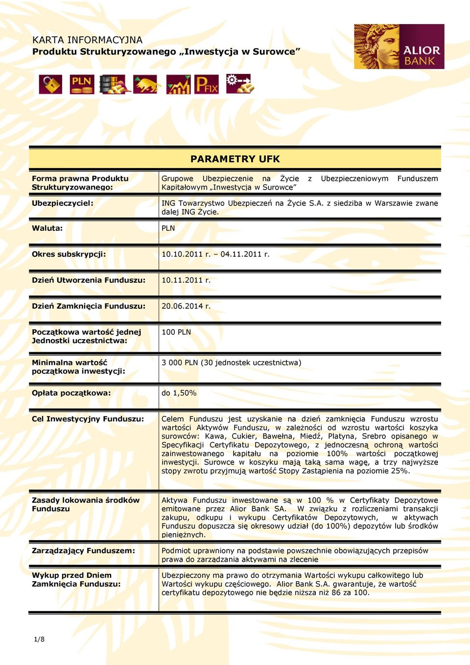 11.2011 r. Dzień Zamknięcia Funduszu: 20.06.2014 r.