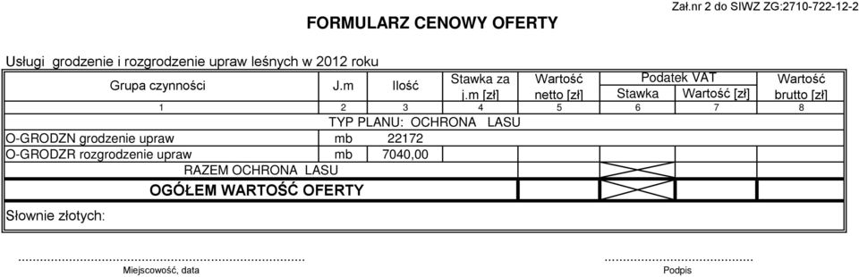 m Ilość 1 Stawka za j.