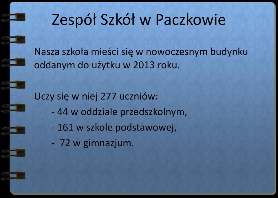 Uczy się w niej 277 uczniów: - 44 w oddziale