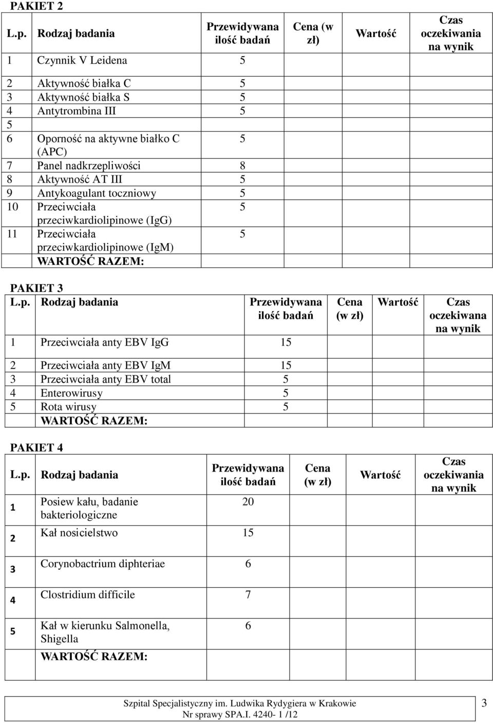 (IgM) PAKIET 3 1 Przeciwciała anty EBV IgG 1 oczekiwana Przeciwciała anty EBV IgM 1 3 Przeciwciała anty EBV total 4 Enterowirusy Rota wirusy PAKIET