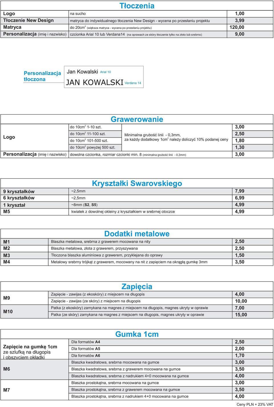 nazwisko) do 10cm 110 szt. do 10cm 11100 szt. do 10cm 101500 szt. do 10cm powyżej 500 szt.