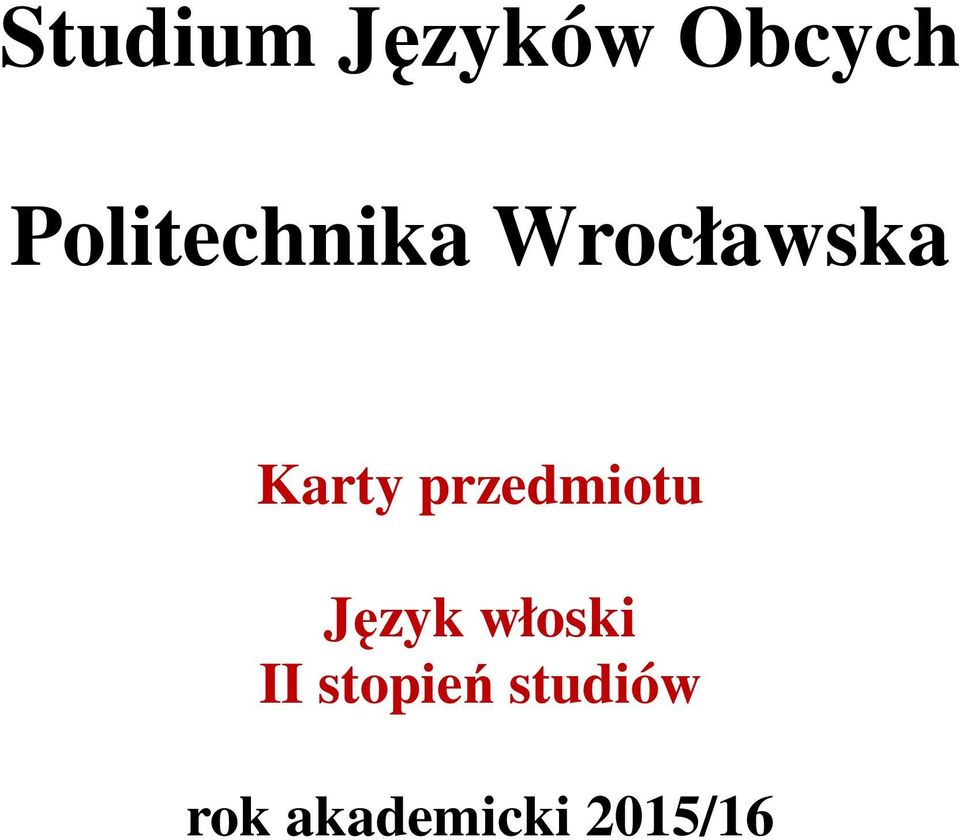 przedmiotu Język włoski II