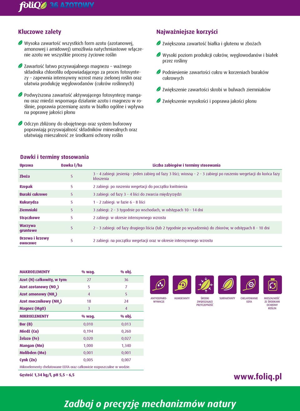 zawartość aktywującego fotosyntezę manganu oraz miedzi wspomaga działanie azotu i magnezu w roślinie, poprawia przemianę azotu w białko ogólne i wpływa na poprawę jakości plonu Najważniejsze korzyści