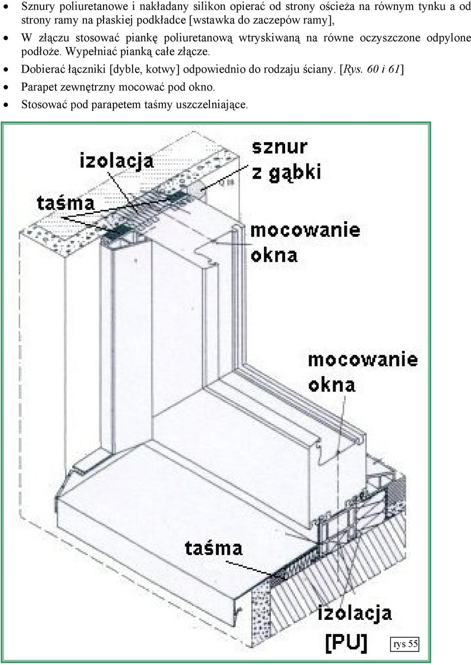 oczyszczone odpylone podłoże. Wypełniać pianką całe złącze.