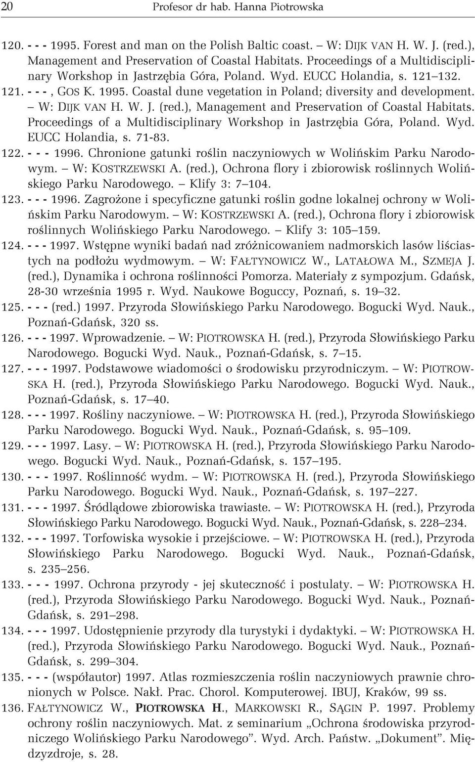 W: DIJK VAN H. W. J. (red.), Management and Preservation of Coastal Habitats. Proceedings of a Multidisciplinary Workshop in Jastrzêbia Góra, Poland. Wyd. EUCC Holandia, s. 71-83. 122. ---1996.