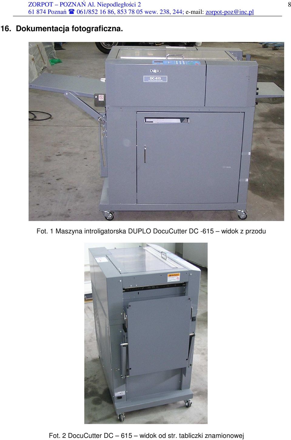 DocuCutter DC -615 widok z przodu Fot.