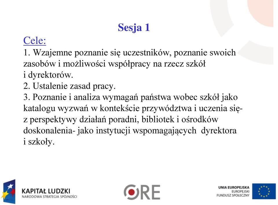 szkół i dyrektorów. 2. Ustalenie zasad pracy. 3.