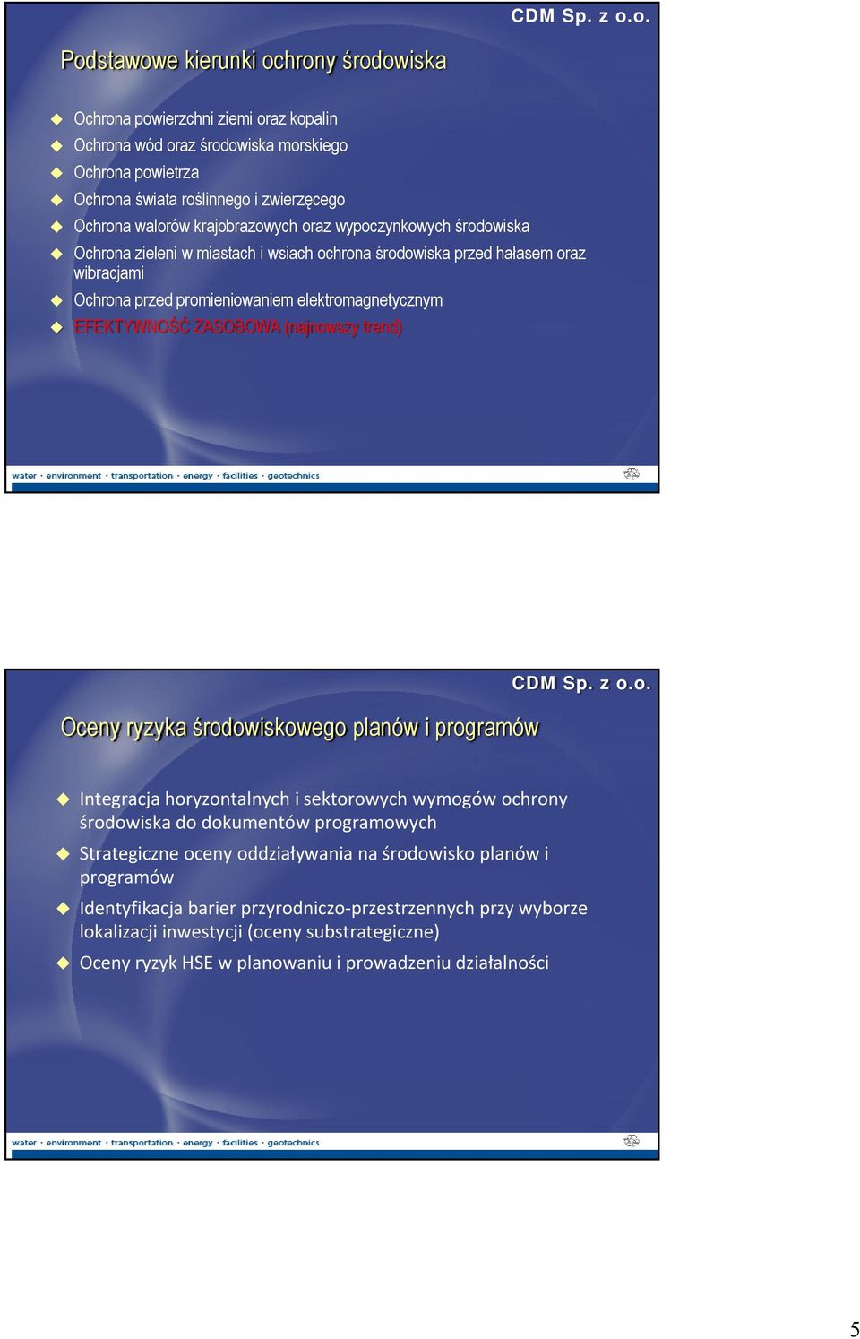 ZASOBOWA (najnowszy trend) Oceny ryzyka środowiskowego planów i programów Integracja horyzontalnych i sektorowych wymogów ochrony środowiska do dokumentów programowych Strategiczne oceny