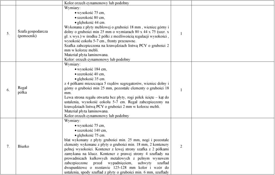 ) w środku półki z możliwością regulacji wysokości, wysokość cokołu 5-7 cm., fronty przesuwne. Szafka zabezpieczona na krawędziach listwą PCV o grubości mm w kolorze mebli.