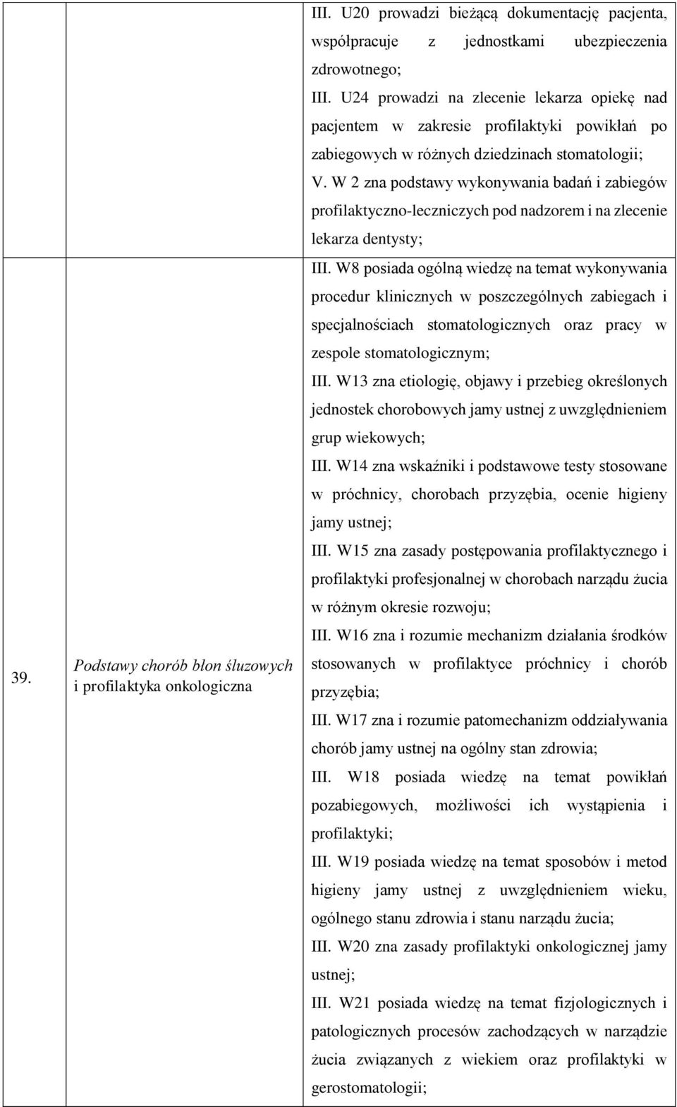 W 2 zna podstawy wykonywania badań i zabiegów profilaktyczno-leczniczych pod nadzorem i na zlecenie lekarza dentysty; III.