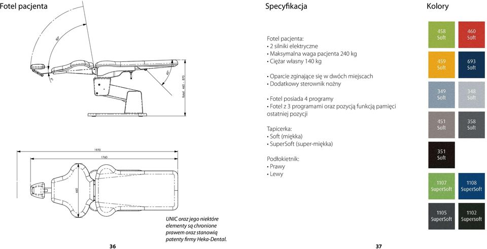z 3 programami oraz pozycją funkcją pamięci ostatniej pozycji Tapicerka: Soft (miękka) SuperSoft (super-miękka)