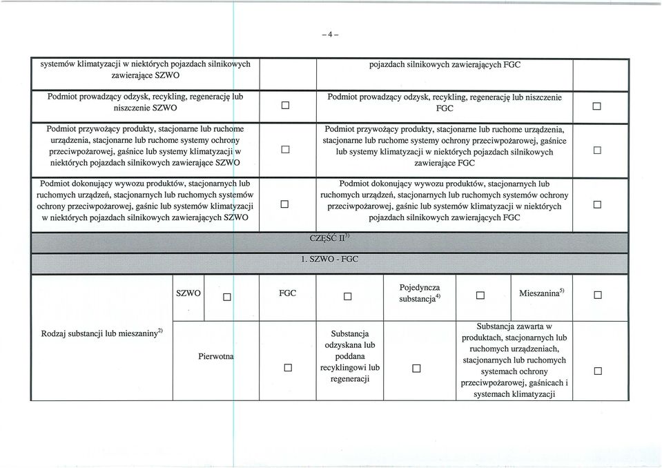 lub systemy klimatyzacji w niektórych pojazdach silnikowych zawieraj ące SZWO Podmiot przywo żący produkty, stacjonarne lub ruchome urz ądzenia, stacjonarne lub ruchome systemy ochrony przeciwpo