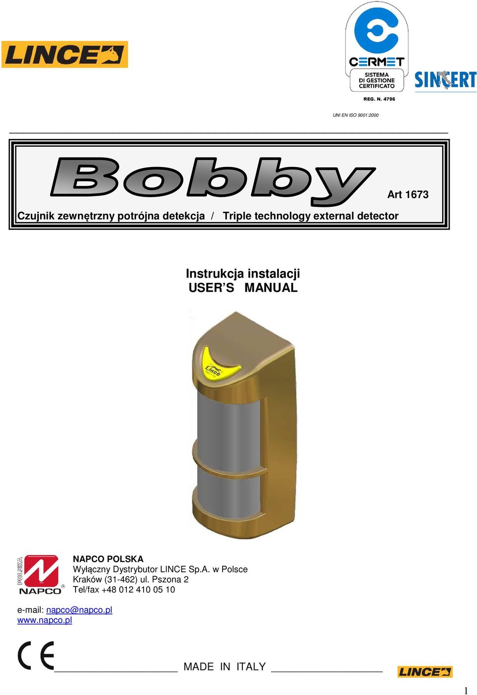 technology external detector Art 1673 Instrukcja instalacji USER S MANUAL