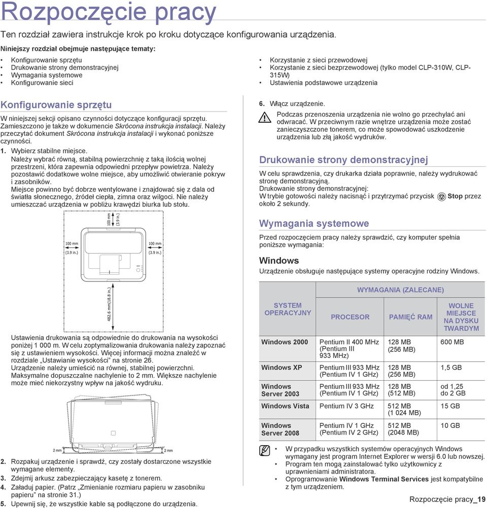bezprzewodowej (tylko model CLP-310W, CLP- 315W) Ustawienia podstawowe urządzenia Konfigurowanie sprzętu W niniejszej sekcji opisano czynności dotyczące konfiguracji sprzętu.