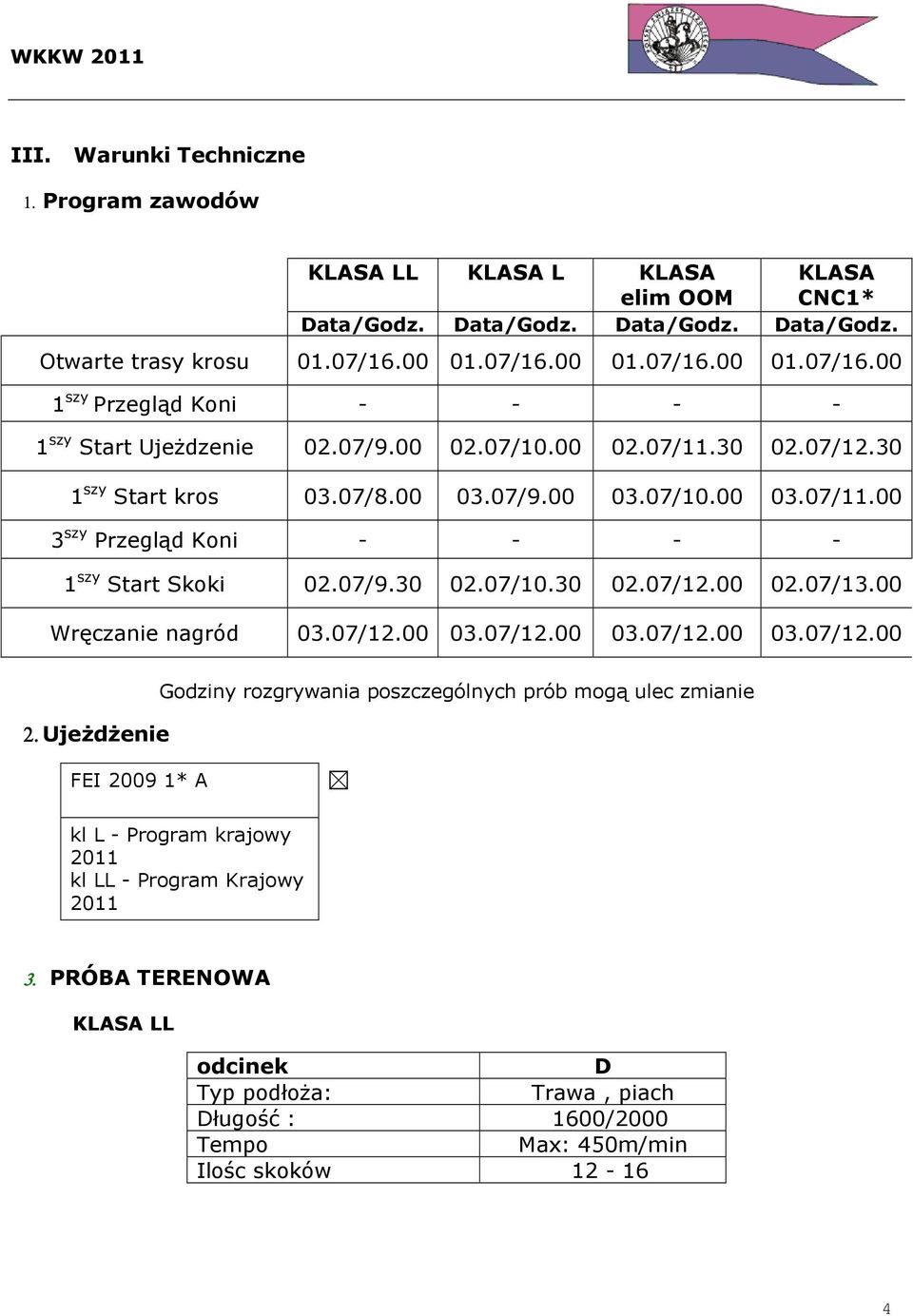 07/9.30 02.07/10.30 02.07/12.00 02.07/13.00 Wręczanie nagród 03.07/12.00 03.07/12.00 03.07/12.00 03.07/12.00 Godziny rozgrywania poszczególnych prób mogą ulec zmianie 2.