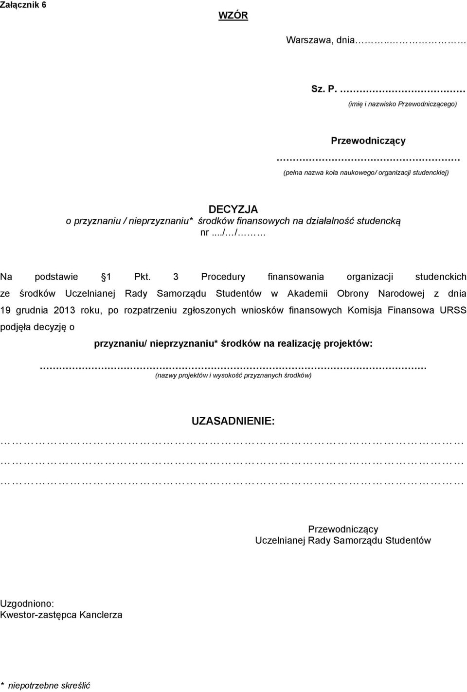 studencką nr.../ / Na podstawie 1 Pkt.