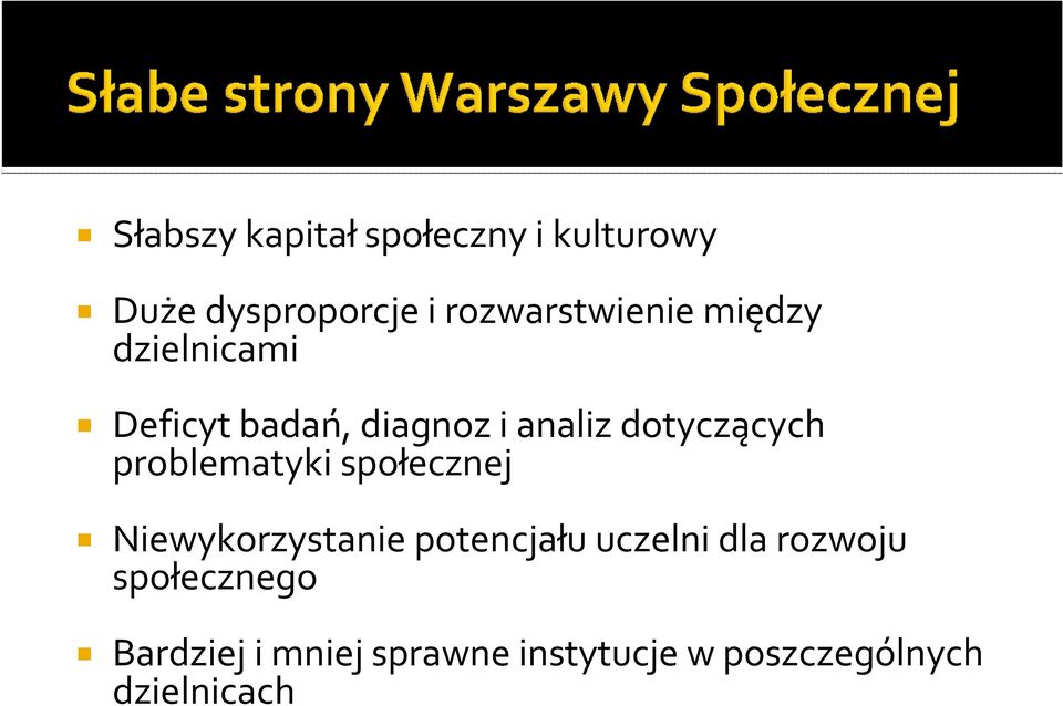 dotyczących problematyki społecznej Niewykorzystanie potencjału