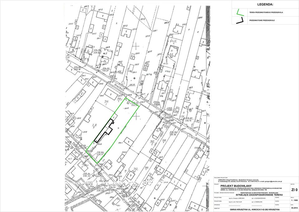pl PROJEKT RYSUNEK - RNŻ RCHITEKTONICZN PROJEKT UDOWLNY TERMOMODERNIZCJ I PRZEUDOW UDYNKU GMINNEGO PRZEDSZKOL W KRUSZYNIE DRES: UL. KOŚCIELN 7 42-282 KRUSZYN, DZIŁK NR EWID.