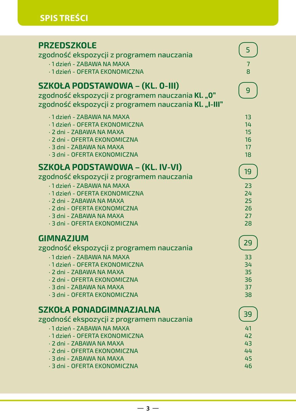 I-III 1 dzień - ZABAWA NA MAXA 1 dzień - OFERTA EKONOMICZNA 2 dni - ZABAWA NA MAXA 2 dni - OFERTA EKONOMICZNA 3 dni - ZABAWA NA MAXA 3 dni - OFERTA EKONOMICZNA SZKOŁA PODSTAWOWA (KL.