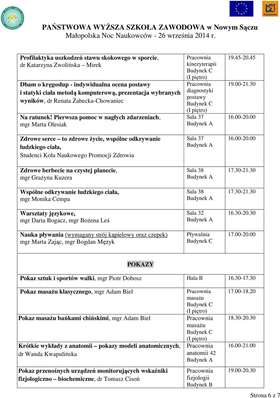 Pierwsza pomoc w nagłych zdarzeniach, mgr Marta Olesiak Zdrowe serce to zdrowe życie, wspólne odkrywanie ludzkiego ciała, Studenci Koła Naukowego Promocji Zdrowia Zdrowe berbecie na czystej planecie,