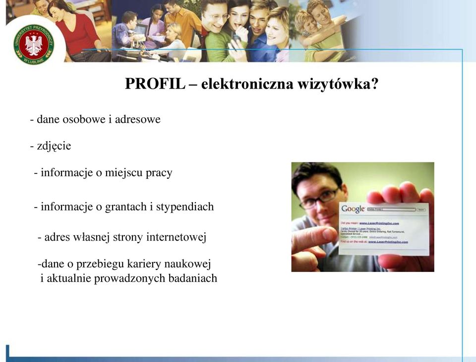 - informacje o grantach i stypendiach - adres własnej