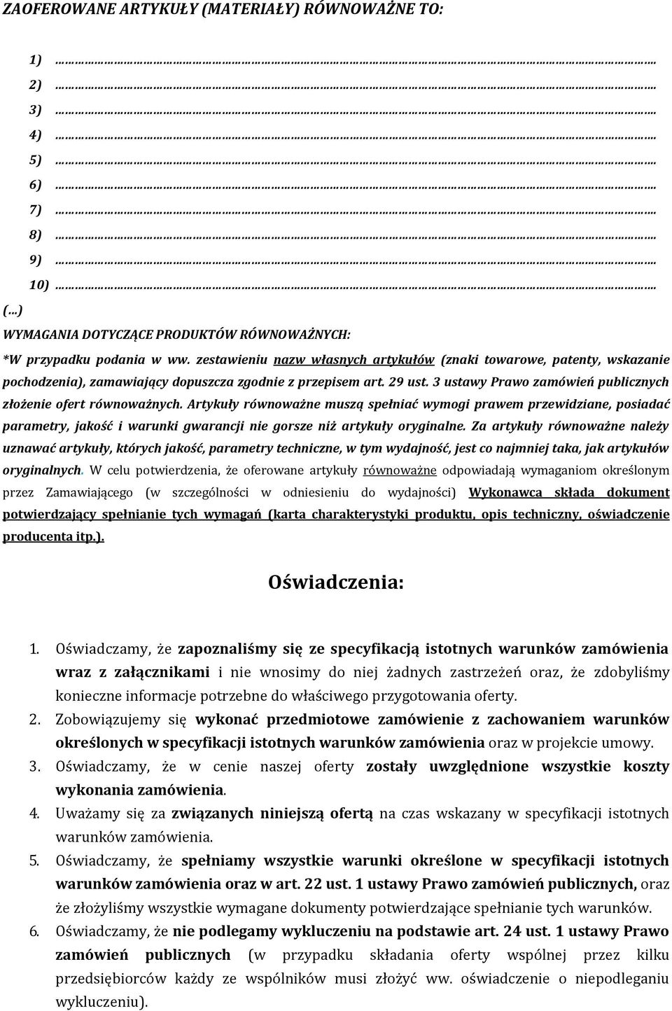 3 ustawy Prawo zamówień publicznych złożenie ofert równoważnych.