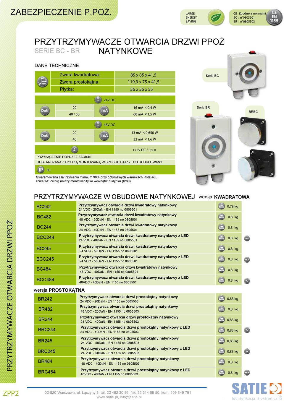 ma < 0,4 W 40 / ma < 1,5 W Seria BR BRBC 48V DC 20 13 ma < 0,6 W 40 32 ma < 1,6 W 30 175V DC / 0,5 A PRZYŁĄCZENIE POPRZEZ ZACISKI DOSTARCZANA Z PŁYTKĄ MONTOWANĄ W SPOSÓB STAŁY LUB REGULOWANY