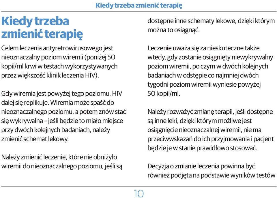 Wiremia może spaść do nieoznaczalnego poziomu, a potem znów stać się wykrywalna jeśli będzie to miało miejsce przy dwóch kolejnych badaniach, należy zmienić schemat lekowy.