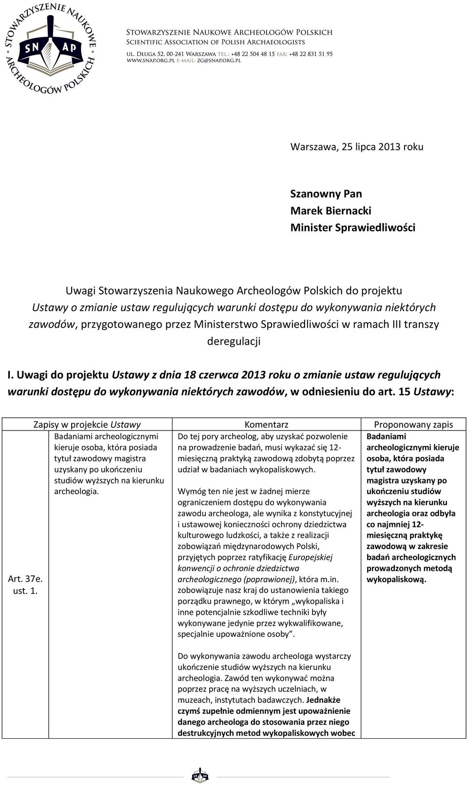 Uwagi do projektu Ustawy z dnia 18