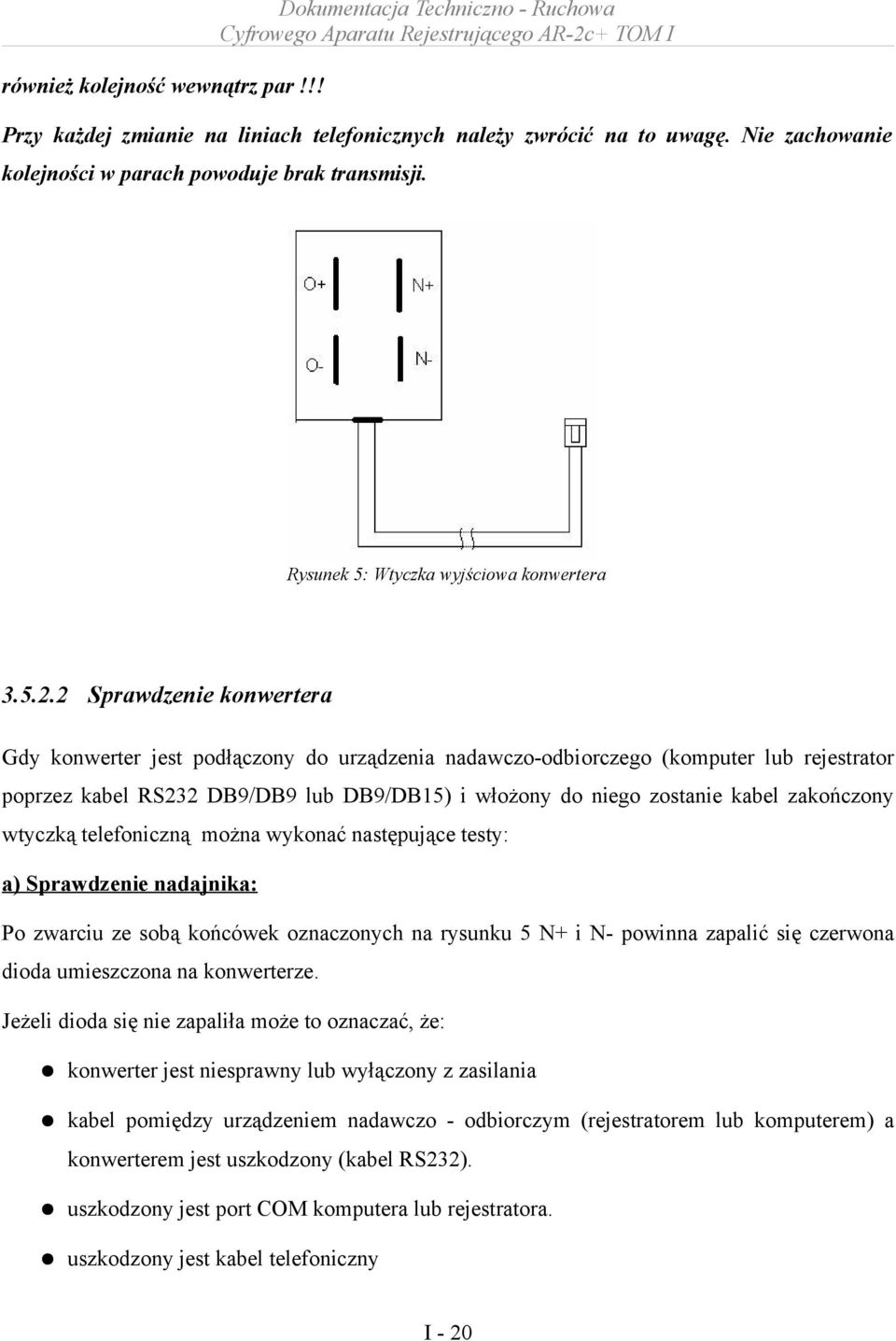 2 Sprawdzenie konwertera Gdy konwerter jest podłączony do urządzenia nadawczo-odbiorczego (komputer lub rejestrator poprzez kabel RS232 DB9/DB9 lub DB9/DB15) i włożony do niego zostanie kabel