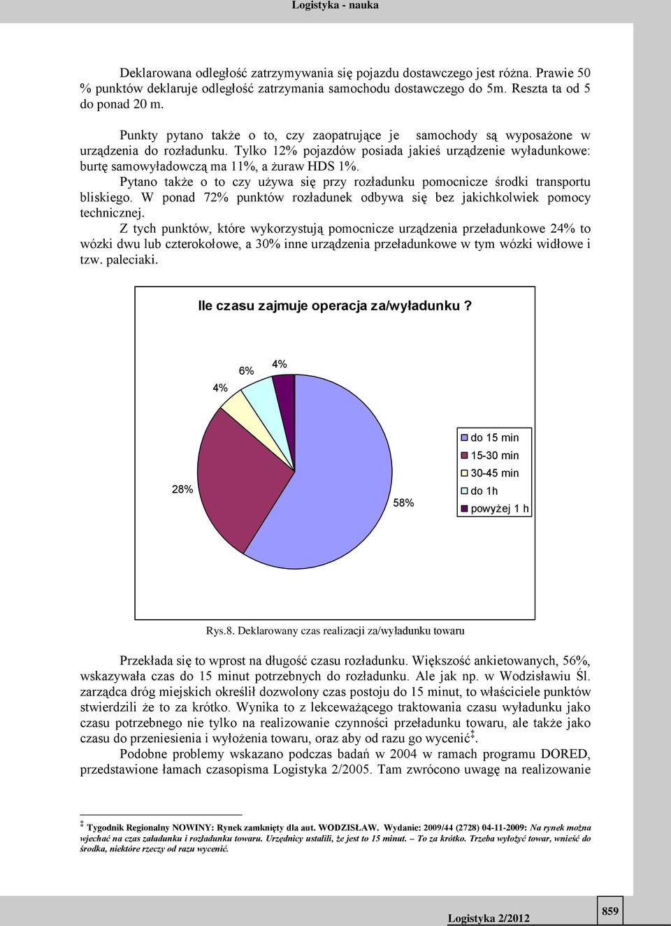 Pytano także o to czy używa się przy rozładunku pomocnicze środki transportu bliskiego. W ponad 72% punktów rozładunek odbywa się bez jakichkolwiek pomocy technicznej.