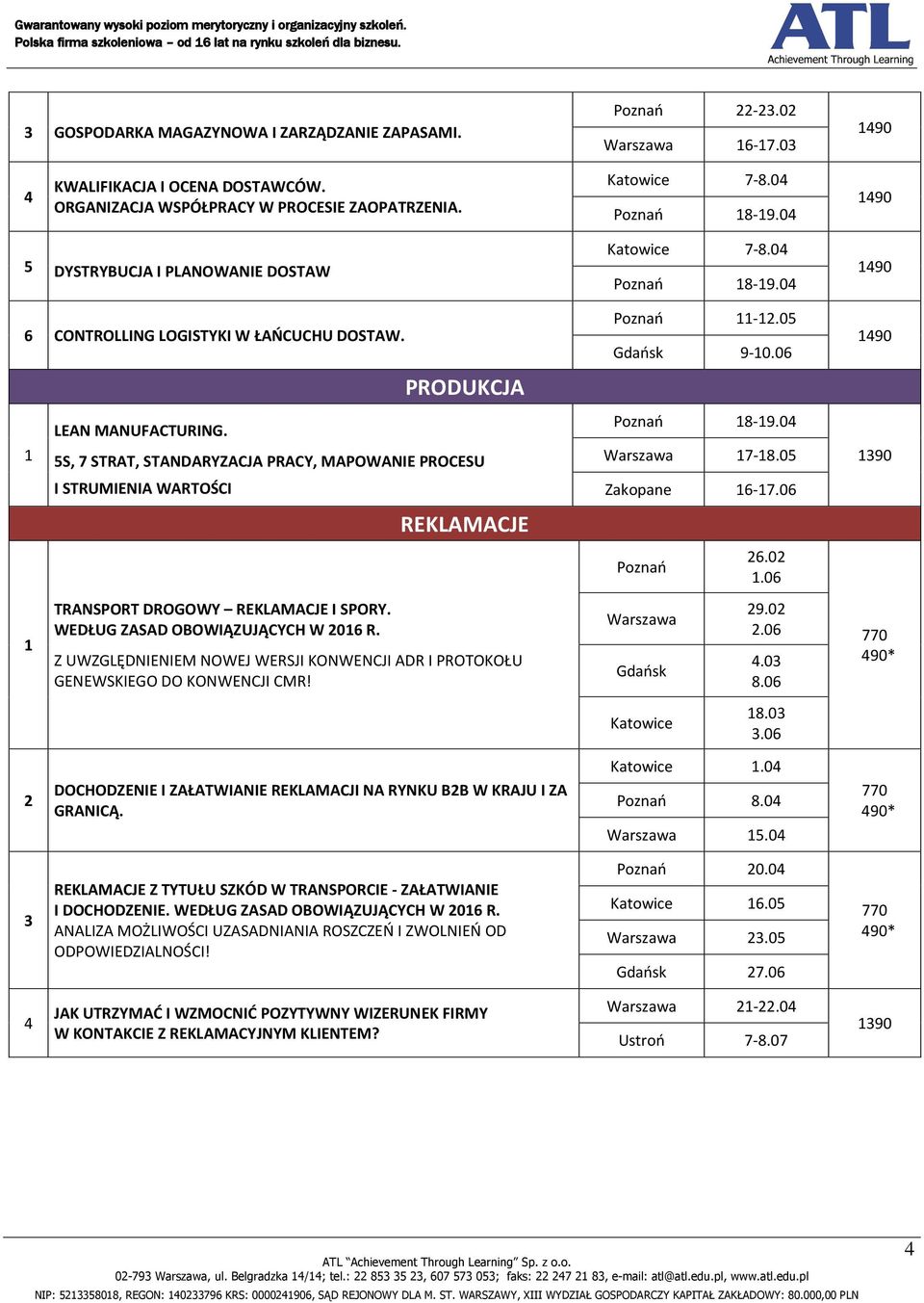 PRODUKCJA 5S, 7 STRAT, STANDARYZACJA PRACY, MAPOWANIE PROCESU I STRUMIENIA WARTOŚCI. TRANSPORT DROGOWY REKLAMACJE I SPORY. WEDŁUG ZASAD OBOWIĄZUJĄCYCH W 06 R.