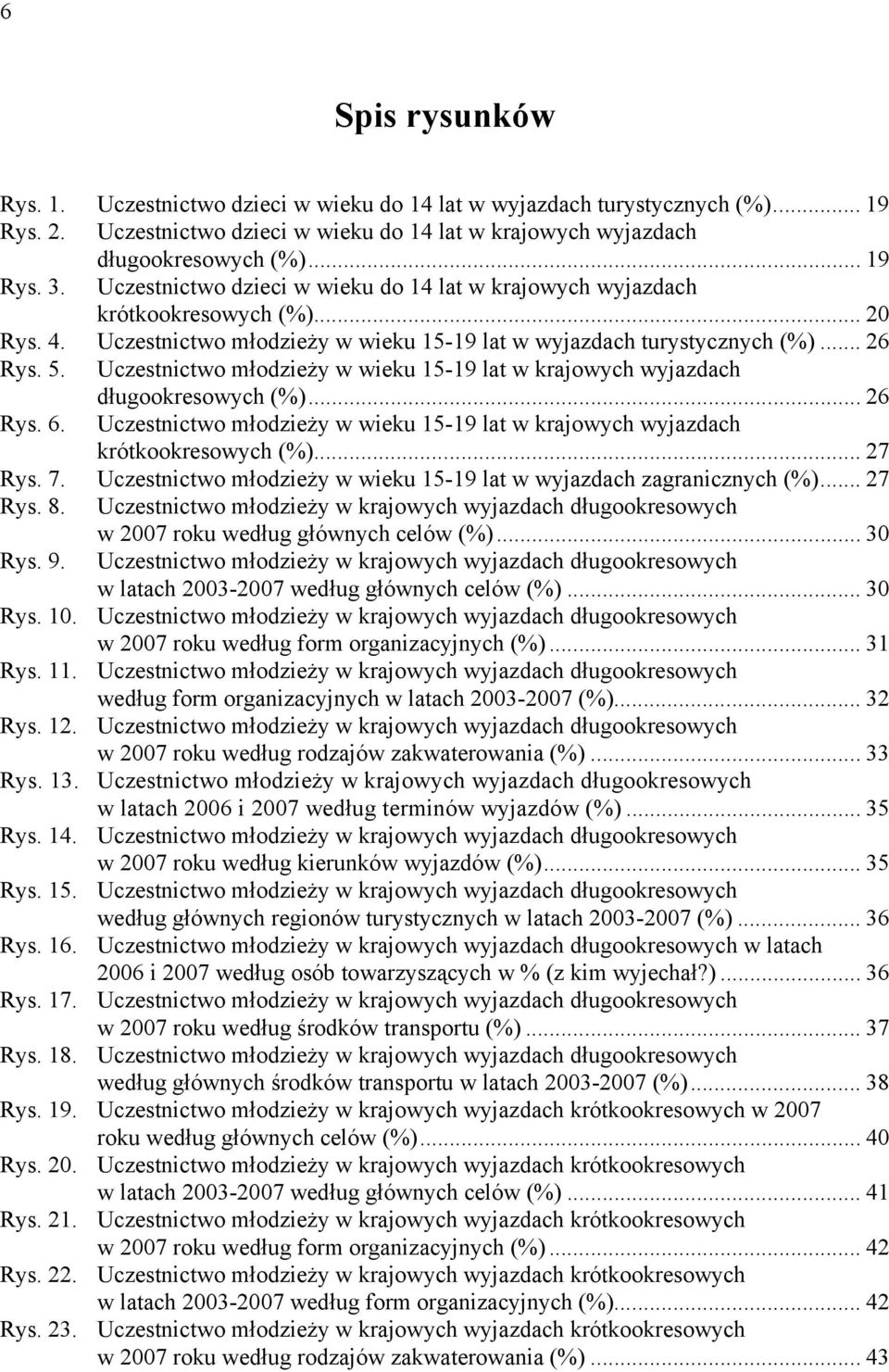 Uczestnictwo młodzieży w wieku 15-19 lat w krajowych wyjazdach długookresowych (%)... 26 Rys. 6. Uczestnictwo młodzieży w wieku 15-19 lat w krajowych wyjazdach krótkookresowych (%)... 27 Rys. 7.