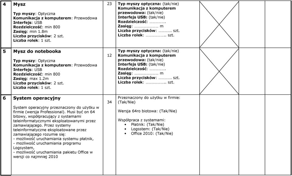 Liczba rolek:.. szt. 5 Mysz do notebooka Typ myszy: Optyczna Komunikacja z komputerem: Przewodowa Interfejs: USB Rozdzielczość: min 800 Zasięg: max 1.2m Liczba przycisków: 2 szt. Liczba rolek: 1 szt.