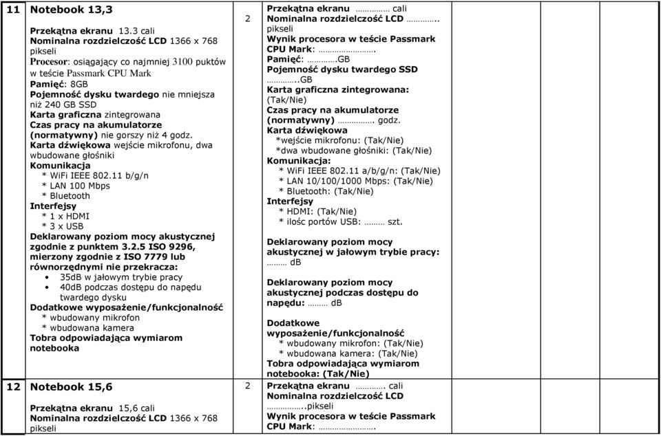 graficzna zintegrowana (normatywny) nie gorszy niż 4 godz. Karta dźwiękowa wejście mikrofonu, dwa wbudowane głośniki Komunikacja * WiFi IEEE 802.