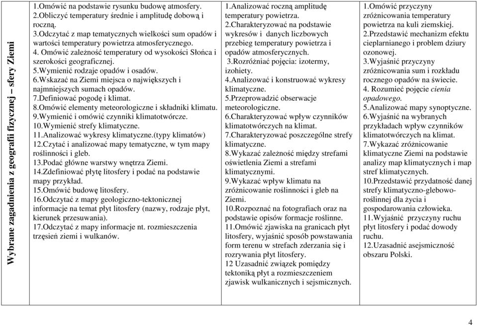 Wymienić rodzaje opadów i osadów. 6.Wskazać na Ziemi miejsca o największych i najmniejszych sumach opadów. 7.Definiować pogodę i klimat. 8.Omówić elementy meteorologiczne i składniki klimatu. 9.