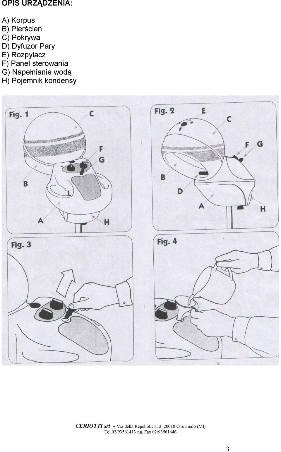 Pary E) Rozpylacz F) Panel