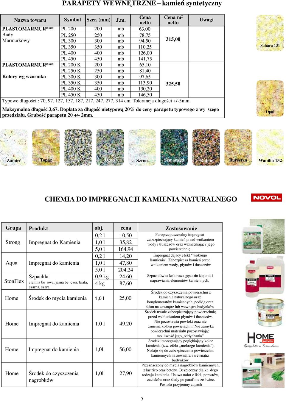 rkowy PLASTOMARMUR*** Kolory wg wzornika J.m.