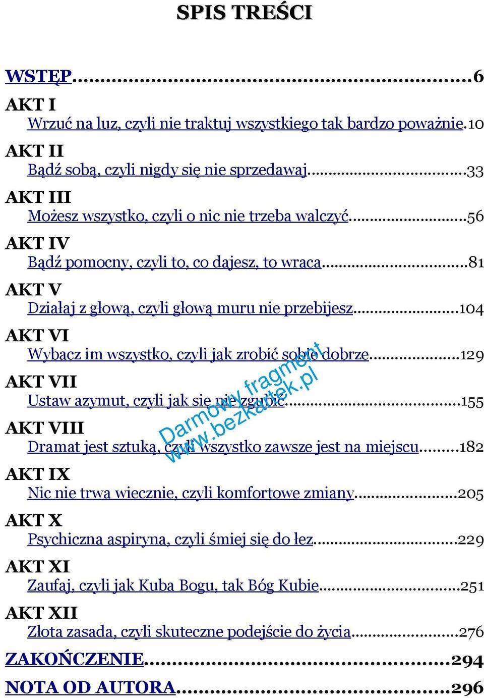 ..104 AKT VI Wybacz im wszystko, czyli jak zrobić sobie dobrze...129 AKT VII Ustaw azymut, czyli jak się nie zgubić...155 AKT VIII Dramat jest sztuką, czyli wszystko zawsze jest na miejscu.